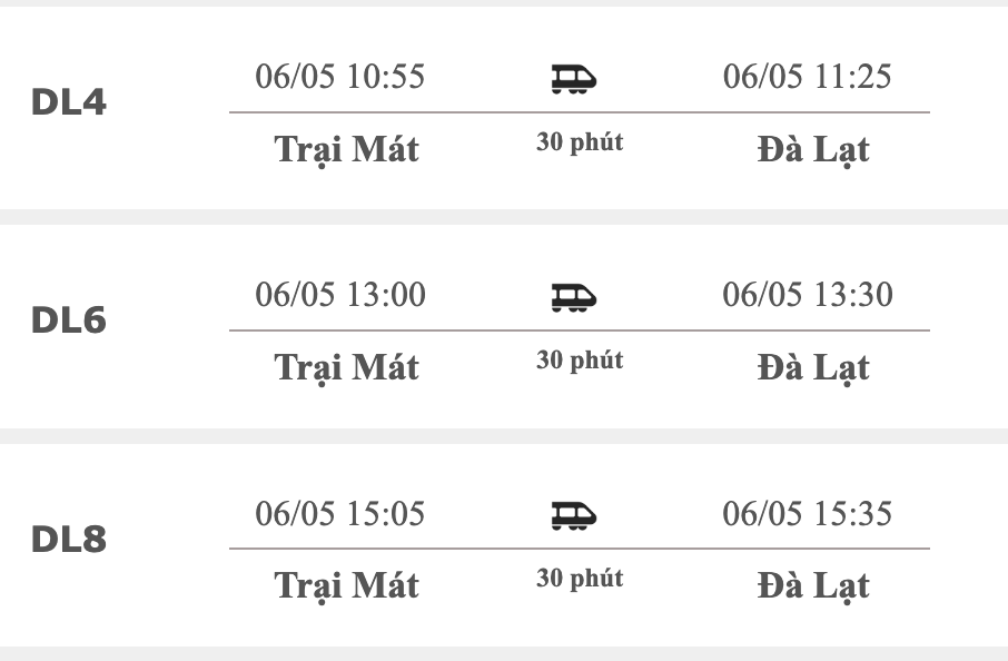 Các chuyến tàu khởi hành từ Trại Mát đi Đà Lạt vào ngày cuối tuần