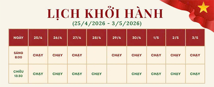 Lịch chạy tàu 5 cửa ô Lễ 30-4