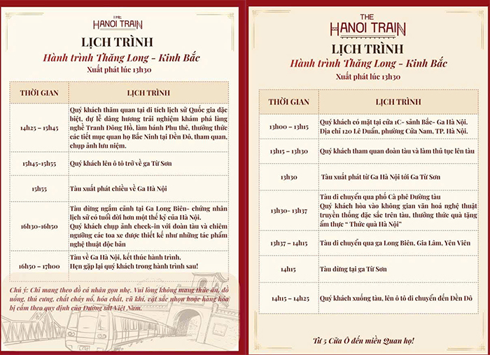 Chi tiết lịch trình chuyến chiều